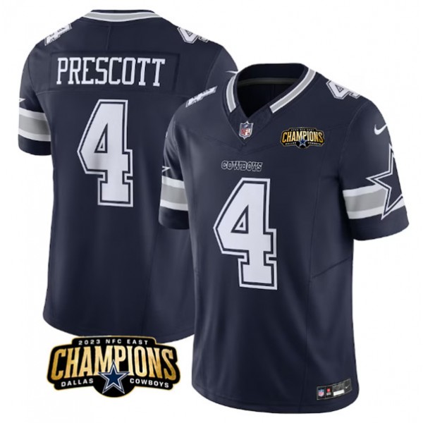Dallas Cowboys #4 Dak Prescott Navy 2023 F.U.S.E. NFC East Champions Patch Stitched Jersey