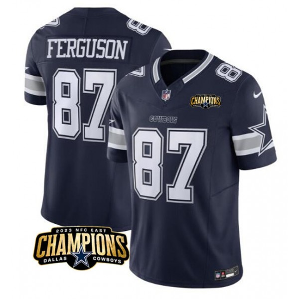 Dallas Cowboys #87 Jake Ferguson Navy 2023 F.U.S.E. NFC East Champions Patch Stitched Jersey