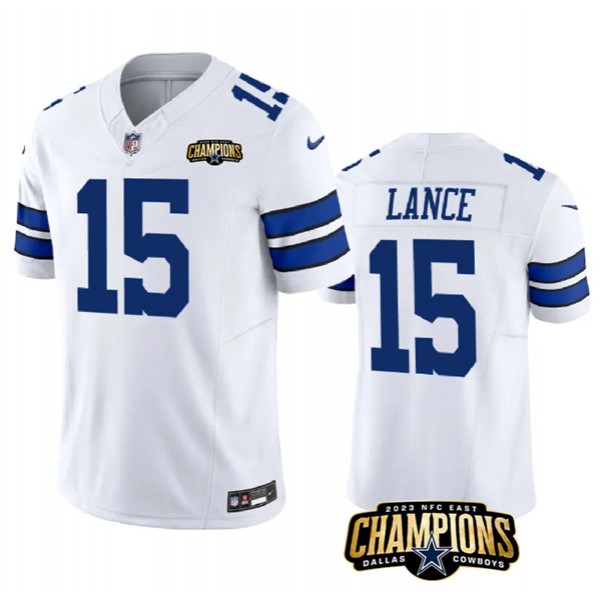 Dallas Cowboys #15 Trey Lance White 2023 F.U.S.E. NFC East Champions Patch Stitched Jersey