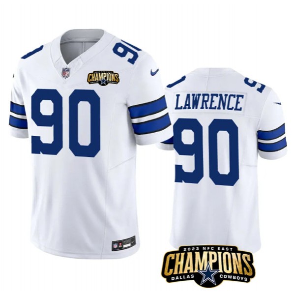 Dallas Cowboys #90 DeMarcus Lawrence White 2023 F.U.S.E. NFC East Champions Patch Stitched Jersey