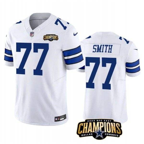 Dallas Cowboys #77 Tyron Smith White 2023 F.U.S.E. NFC East Champions Patch Stitched Jersey