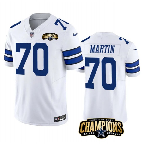 Dallas Cowboys #70 Zack Martin White 2023 F.U.S.E. NFC East Champions Patch Stitched Jersey