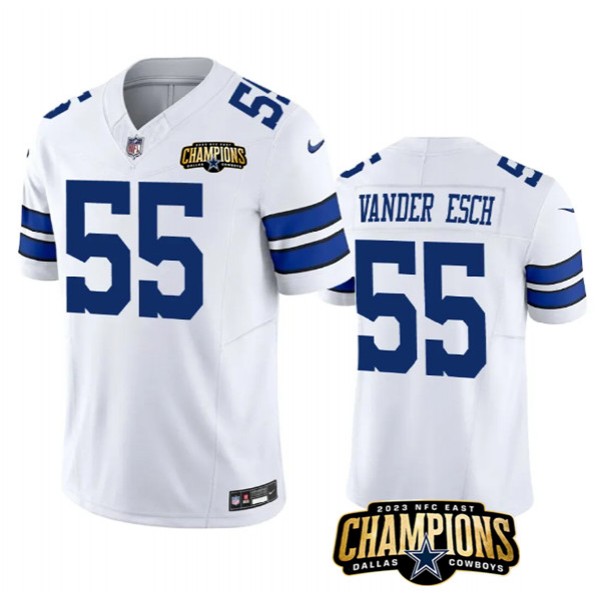 Dallas Cowboys #55 Leighton Vander Esch White 2023 F.U.S.E. NFC East Champions Patch Stitched Jersey
