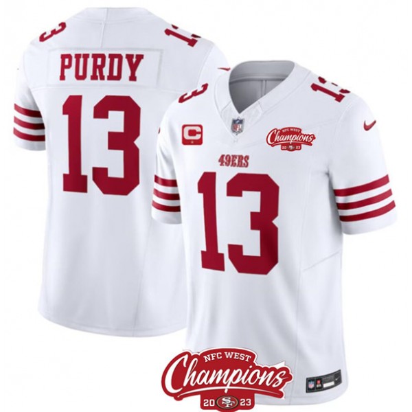 San Francisco 49ers #13 Brock Purdy White 2023 F.U.S.E. With 1-Star C Ptach And NFC West Champions Patch Stitched Jersey