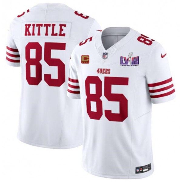San Francisco 49ers #85 George Kittle White 2023 F.U.S.E. With 4-Star C Ptach And NFC West Champions Patch Stitched Jersey