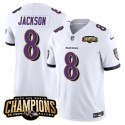 Baltimore Ravens #8 Lamar Jackson White 2023 F.U.S.E. AFC North Champions Vapor Limited Stitched Jersey