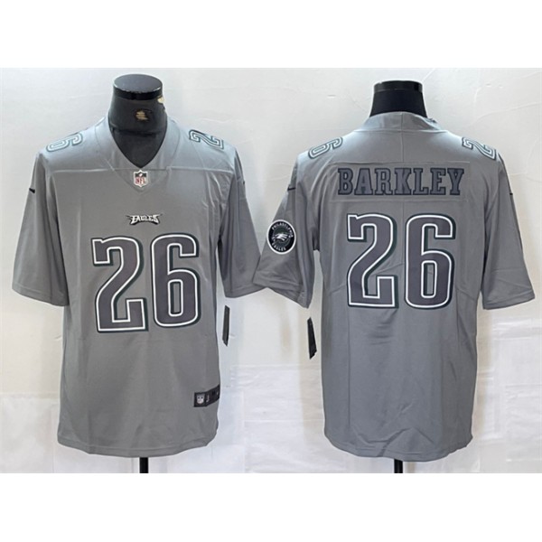 Philadelphia Eagles #26 Saquon Barkley Gray With Patch Atmosphere Fashion Stitched Jersey