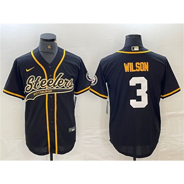 Pittsburgh Steelers #3 Russell Wilson Black With Patch Cool Base Stitched Jersey