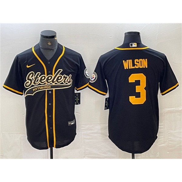 Pittsburgh Steelers #3 Russell Wilson Black Gold With Patch Cool Base Stitched Jersey