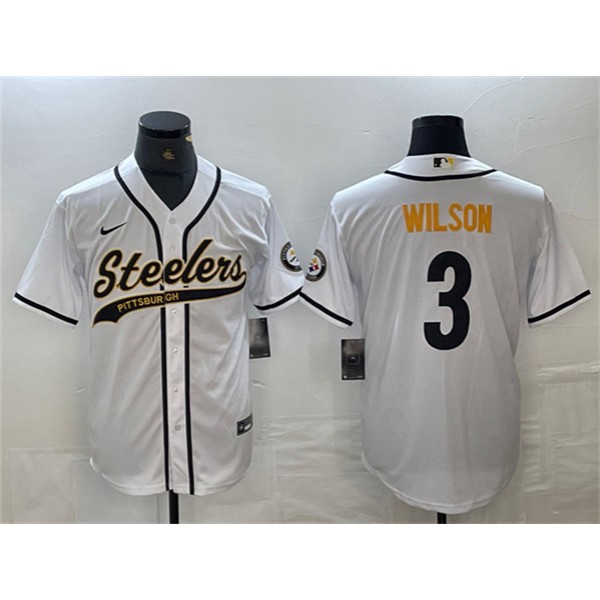Pittsburgh Steelers #3 Russell Wilson White With Patch Cool Base Stitched Jersey