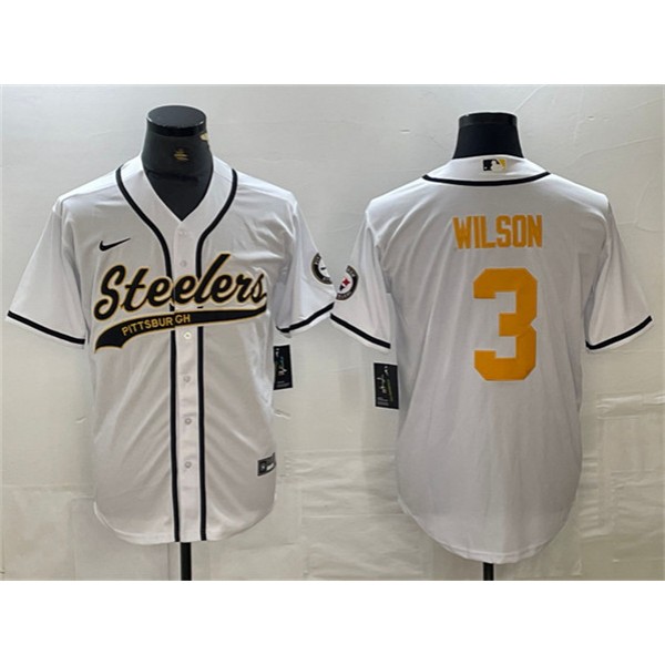 Pittsburgh Steelers #3 Russell Wilson White Gold With Patch Cool Base Stitched Jersey