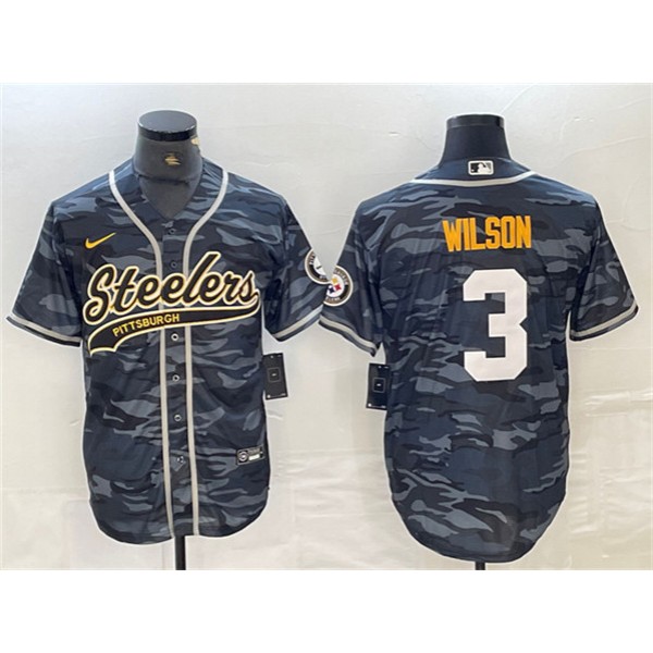 Pittsburgh Steelers #3 Russell Wilson Gray Camo With Patch Cool Base Stitched Jersey