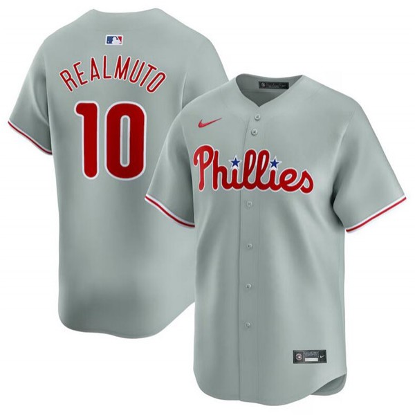 Philadelphia Phillies #10 J.T. Realmuto Gray Away Limited Stitched Jersey