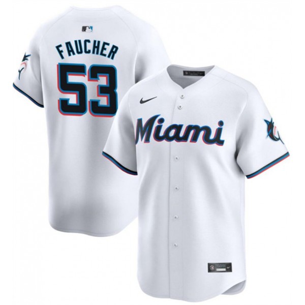 Miami Marlins #53 Calvin Faucher White Home Limited Stitched Jersey