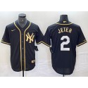 New York Yankees #2 Derek Jeter Black Gold Cool Base Stitched Jersey