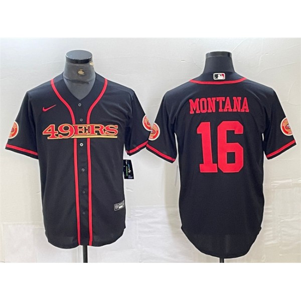 San Francisco 49ers #16 Joe Montana Black With Patch Cool Base Stitched Jersey