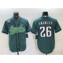 Philadelphia Eagles #26 Saquon Barkley Green With 3-Star C Patch Cool Base Stitched Jersey