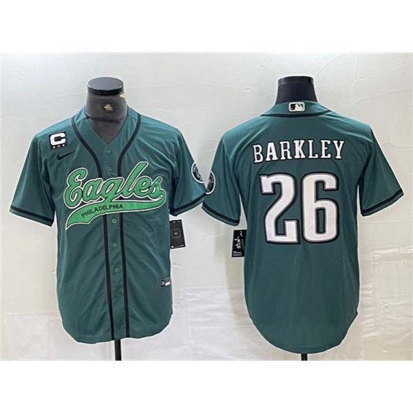 Philadelphia Eagles #26 Saquon Barkley Green With 3-Star C Patch Cool Base Stitched Jersey