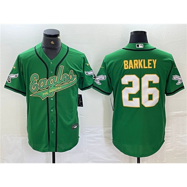 Philadelphia Eagles #26 Saquon Barkley Green Gold Cool Base Stitched Jersey