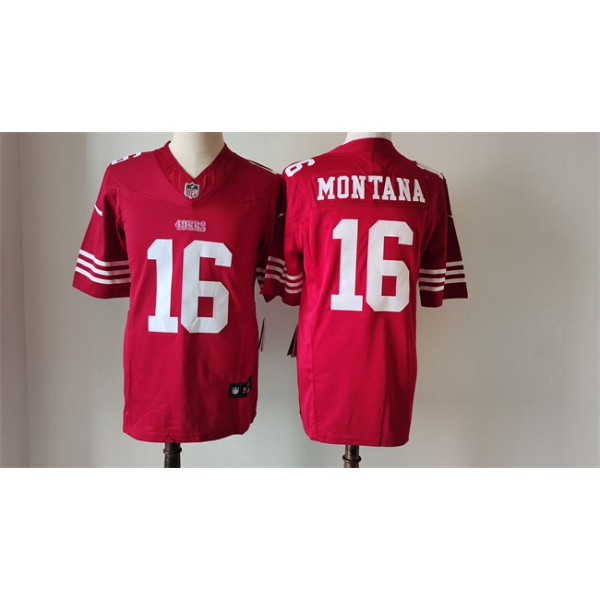 San Francisco 49ers #16 Joe Montana Red 2023 F.U.S.E. Vapor Untouchable Limited Stitched Jersey