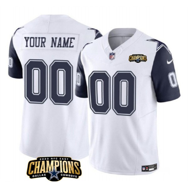 Dallas Cowboys Custom White Navy 2023 F.U.S.E. NFC East Champions Patch Stitched Jersey