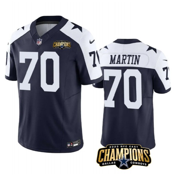 Dallas Cowboys #70 Zack Martin Navy White 2023 F.U.S.E. NFC East Champions Patch Stitched Jersey