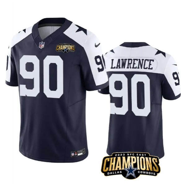 Dallas Cowboys #90 DeMarcus Lawrence Navy White 2023 F.U.S.E. NFC East Champions Patch Stitched Jersey