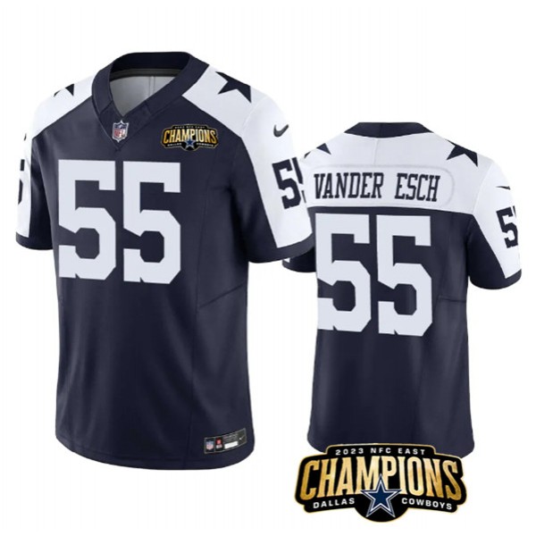 Dallas Cowboys #55 Leighton Vander Esch Navy White 2023 F.U.S.E. NFC East Champions Patch Stitched Jersey