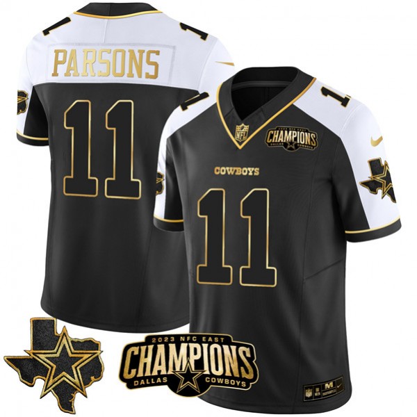 Dallas Cowboys #11 Micah Parsons Black White Gold 2023 F.U.S.E. NFC East Champions Ptach Stitched Jersey