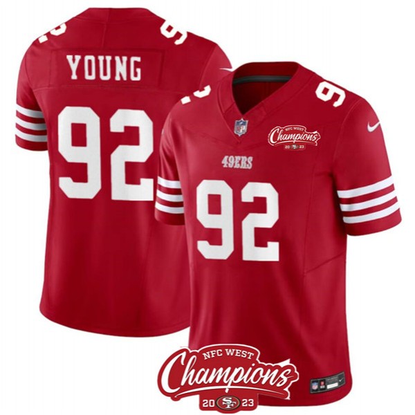 San Francisco 49ers #92 Chase Young Red 2023 F.U.S.E. NFC West Champions Patch Stitched Jersey