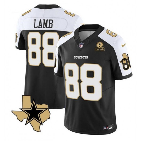 Dallas Cowboys #88 CeeDee Lamb 2023 F.U.S.E. Black White With Established In 1960 Patch Stitched Jersey