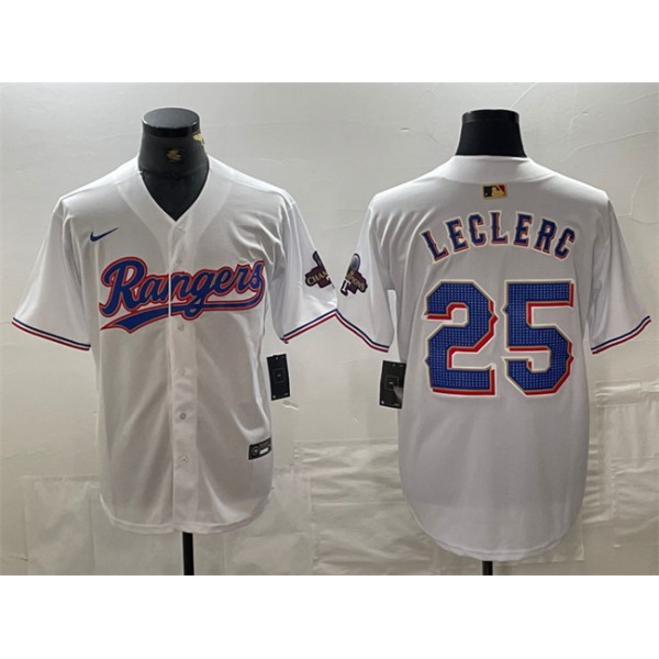 Texas Rangers #25 Jose Leclerc White Gold Cool Base Stitched Jersey