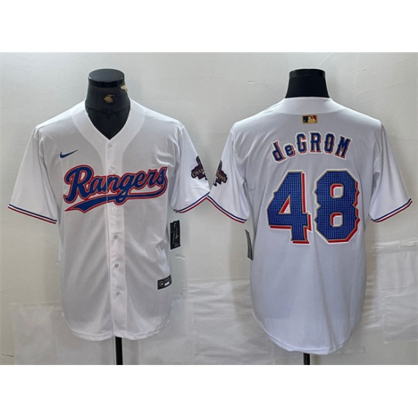 Texas Rangers #48 Jacob DeGrom White Gold Cool Base Stitched Jersey