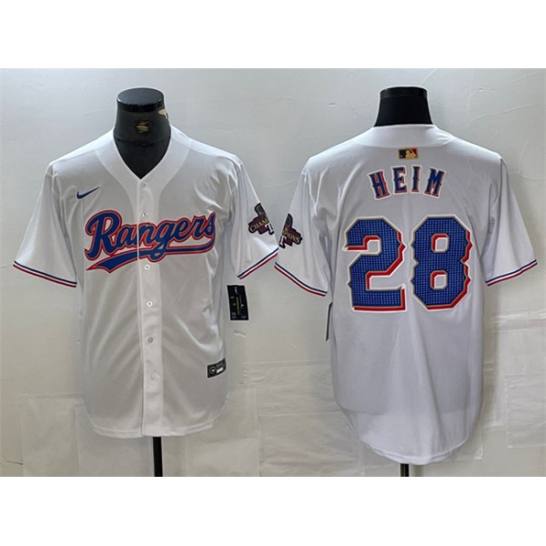 Texas Rangers #28 Jonah Heim White Gold Cool Base Stitched Jersey