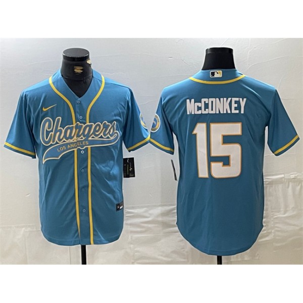 Los Angeles Chargers #15 Ladd McConkey Blue Cool Base Stitched Jersey