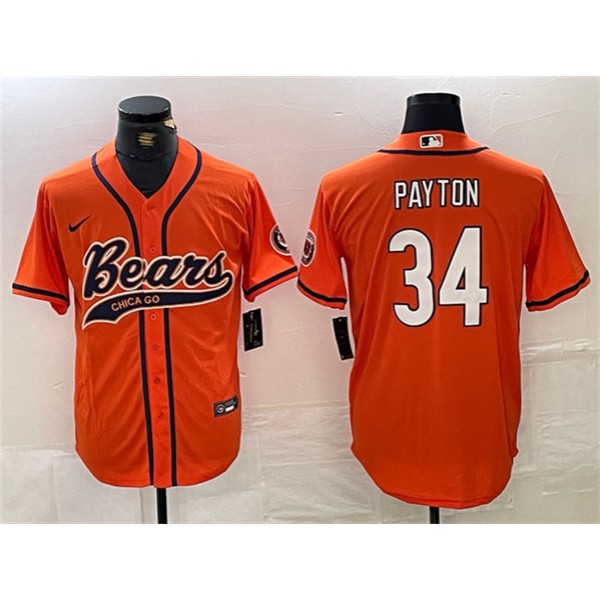 Chicago Bears #34 Walter Payton Orange With Patch Cool Base Stitched Jersey