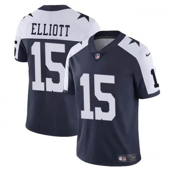 Dallas Cowboys #15 Ezekiel Elliott Navy White Vapor Untouchable Thanksgiving Limited Stitched Jersey