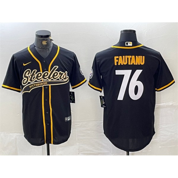 Pittsburgh Steelers #76 Troy Fautanu Black With Patch Cool Base Stitched Jersey