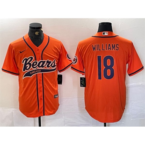 Chicago Bears #18 Caleb Williams Orange With Patch Cool Base Stitched Jersey