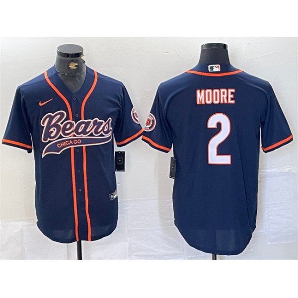 Chicago Bears #2 DJ Moore Navy With Patch Cool Base Stitched Jersey