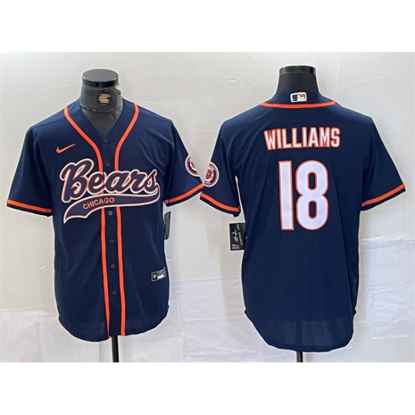 Chicago Bears #18 Caleb Williams Navy With Patch Cool Base Stitched Jersey