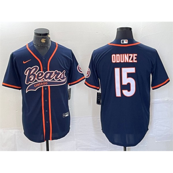 Chicago Bears #15 Rome Odunze Navy With Patch Cool Base Stitched Jersey