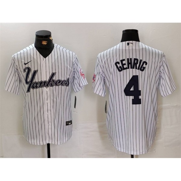 New York Yankees #4 Lou Gehrig White Cool Base Stitched Jersey