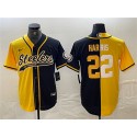 Pittsburgh Steelers #22 Najee Harris Yellow Black Split With Patch Cool Base Stitched Jersey