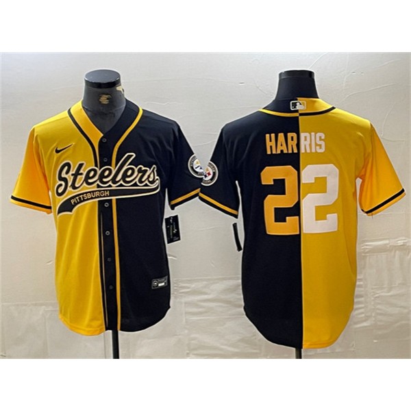 Pittsburgh Steelers #22 Najee Harris Yellow Black Split With Patch Cool Base Stitched Jersey
