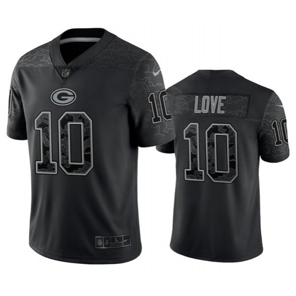 Green Bay Packers #10 Jordan Love Black Reflective Limited Stitched Jersey