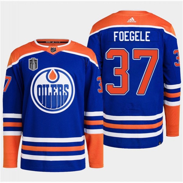 Edmonton Oilers #37 Warren Foegele Royal 2024 Stanley Cup Final Patch Stitched Jersey