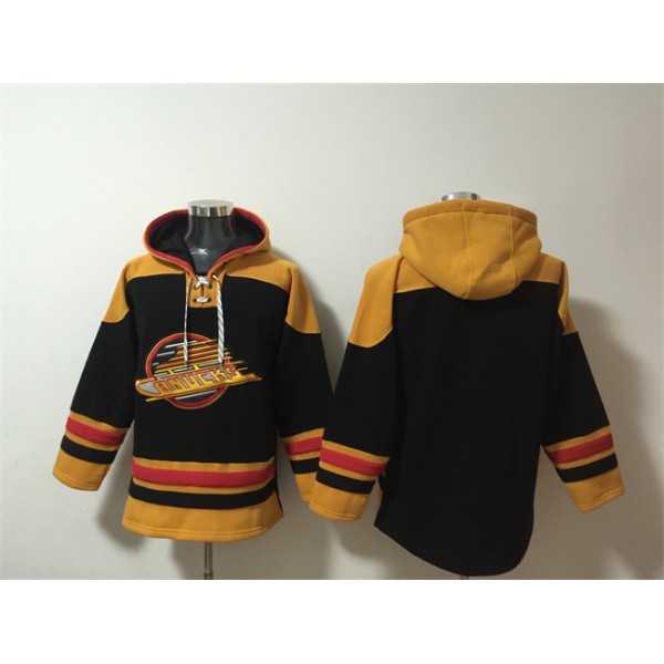 Vancouver Canucks Blank Black Ageless Must-Have Lace-Up Pullover Hoodie