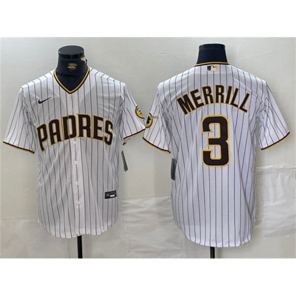 San Diego Padres #3 Jackson Merrill White Cool Base Stitched Jersey