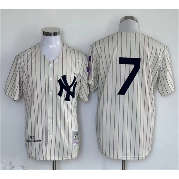 New York Yankees #7 Mickey Mantle Cream Cool Base Stitched Jersey